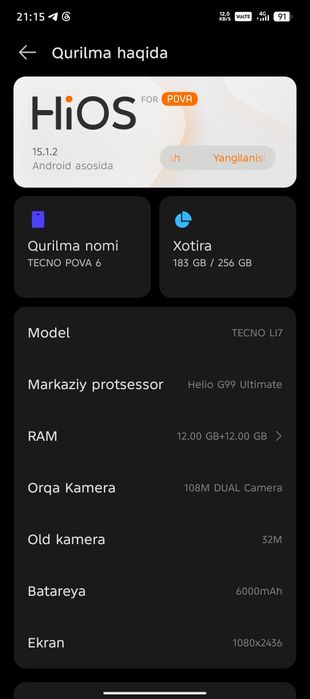 Tecno pova 6  holati yaxshi