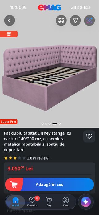 Pat de vanzare tapitat roz