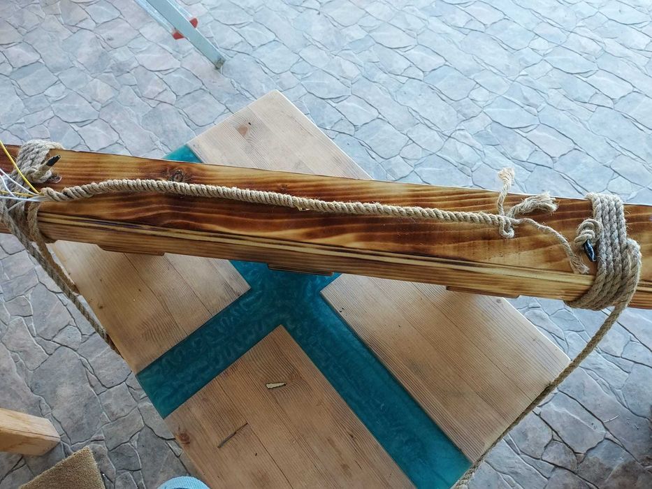 Lampa /lustra din lemn (3 becuri) - model rustic/antichizat