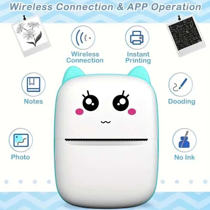 Мини термопринтер коте за деца с Bluetooth различни цветове