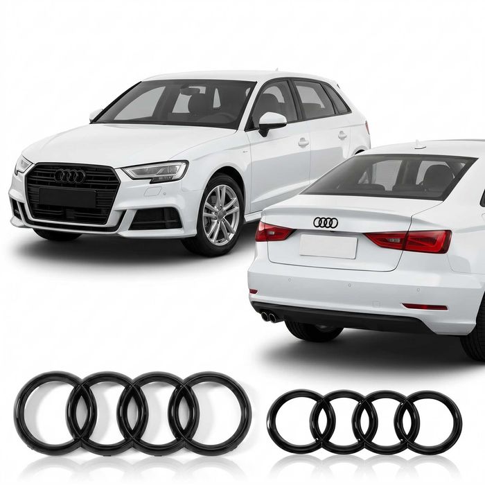 Set Embleme Audi pentru A3 8V, A4 B8, A4 B9 si A5 F5, Fata 273 mm + Spate 192 mm, Negru Lucios