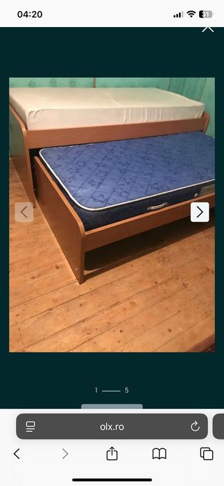 Pat dublu 200cmx90cm cu trei sertare si doua saltele incluse