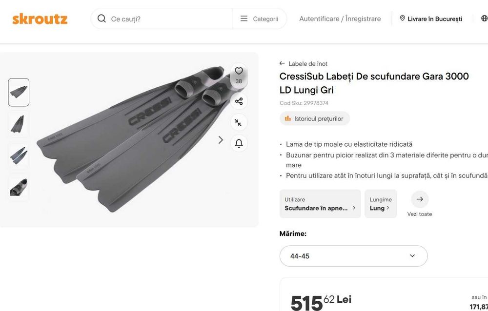 Cressi Gara 3000 LD Cressi-sub labe inot diving freediving fins gri