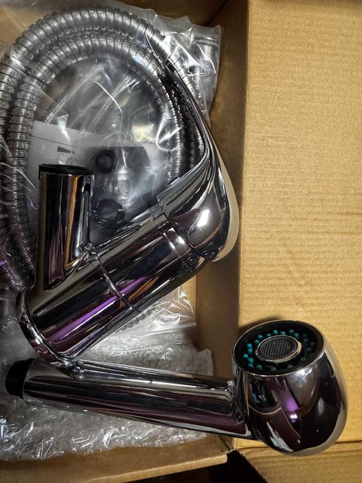 Baterie bucatarie cu dus extractabil, Kroner, Sylva, crom lucios