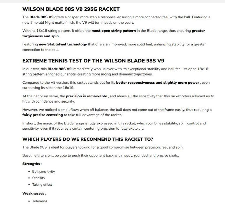 Vendo racchetta  WILSON BLADE 295 GR