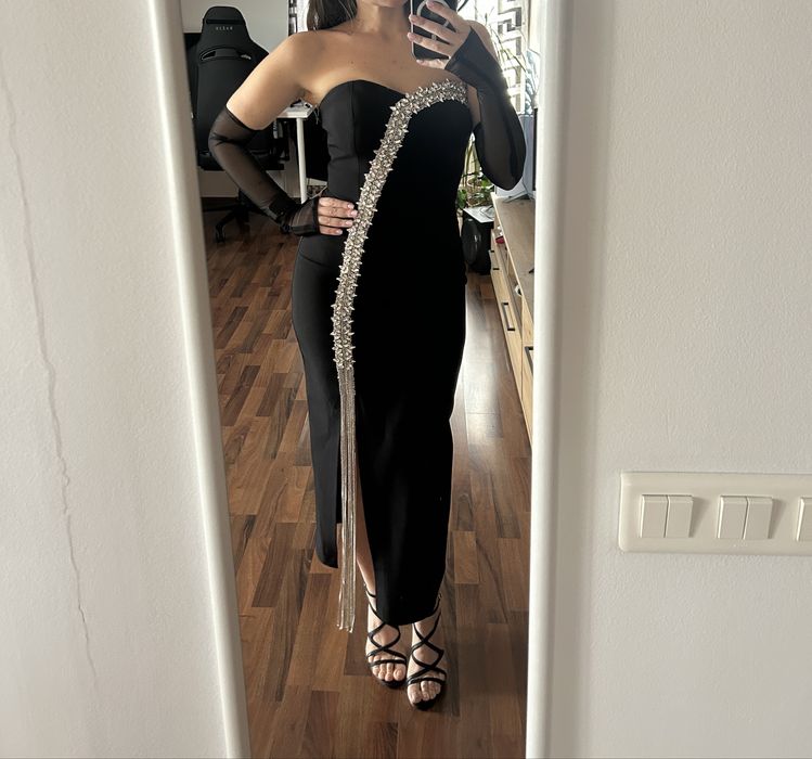 Rochie midi neagra pietre S/XS