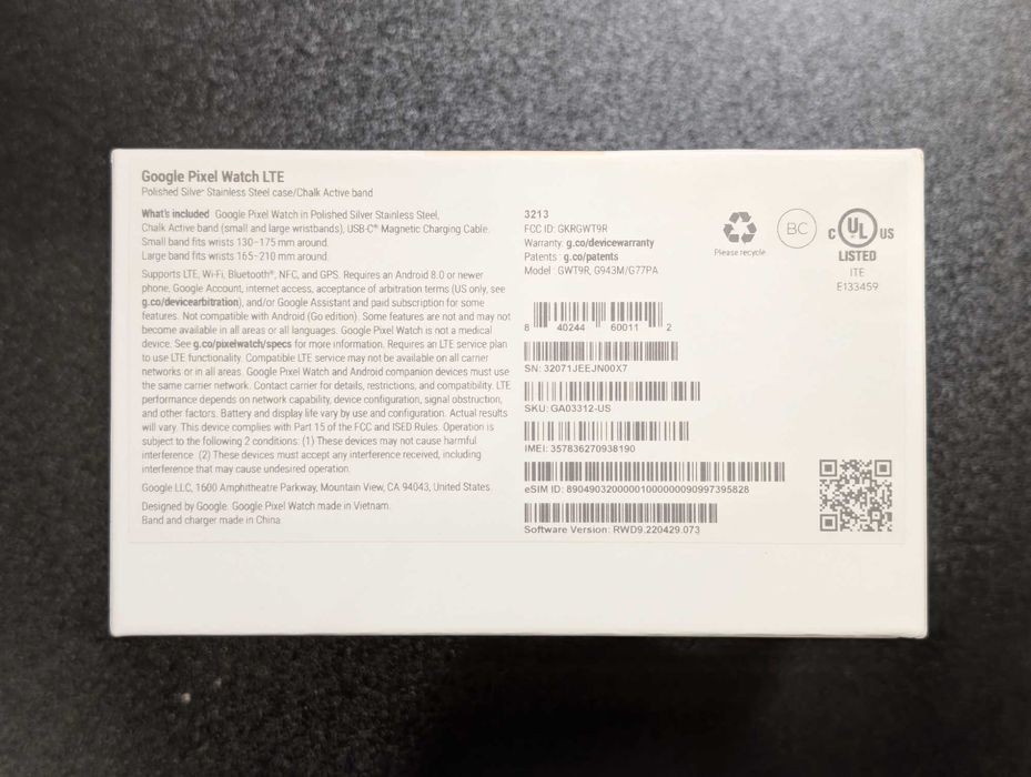 Google Pixel Watch LTE, серебристый корпус, новые запечатанные, +imei