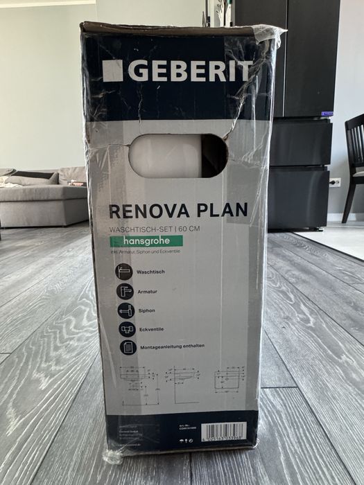 Нов комплект Geberit Renova Plan 60 см + Hansgrohe смесител