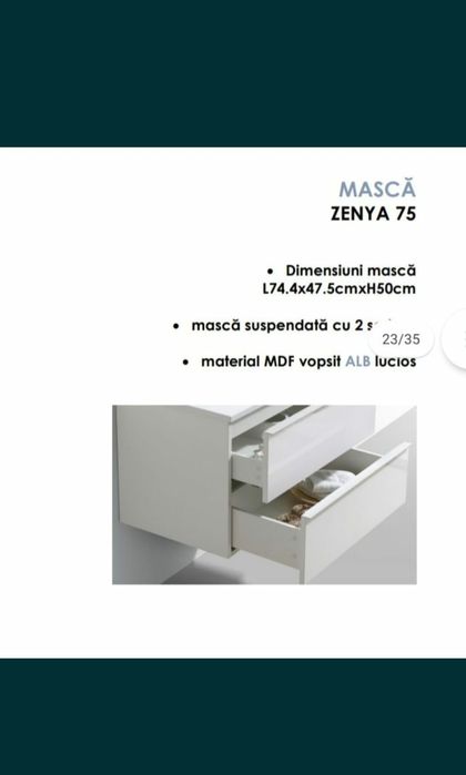 Lavoar și milobilier suspendat cu 2 sertare