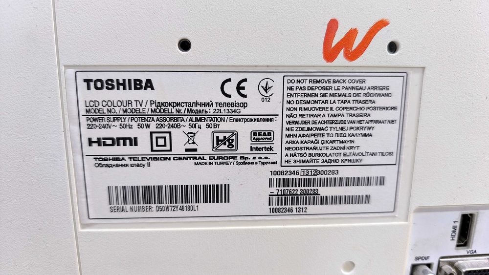 Televizor LED Toshiba 22L1334G Alb 22 Inch 56 cm Import Germania