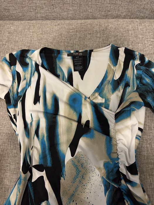 Bluză Style&Co. Petite cu imprimeu abstract albastru și negru, XS