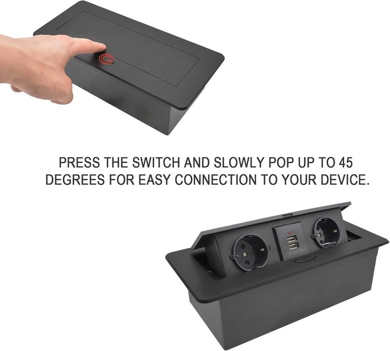 Вграден прибиращ се контакт CHENGPI – 2x220V + 2xUSB