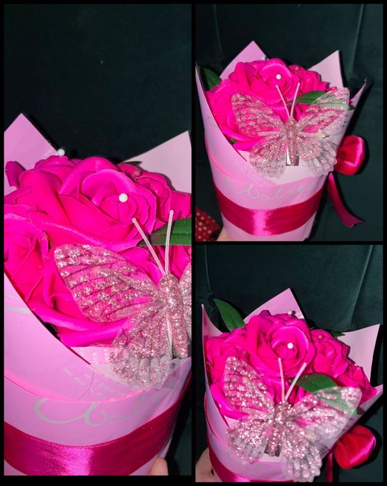 Buchete trandafiri sapun si satin