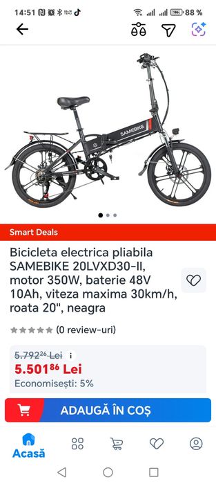 OFERTĂ Bicicleta electrica Samebike pliabilă 20LVXD30-II