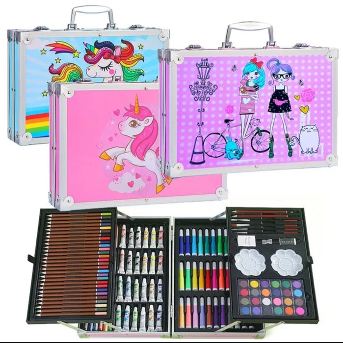 Голям Арт комплект за рисуване - 145 части в метален куфар с Еднорог