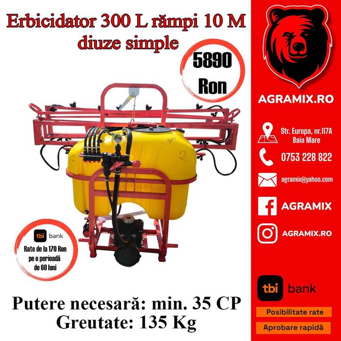 Pompa erbicidat poloneza 300 L rampi 10 M erbicidator nou Agramix