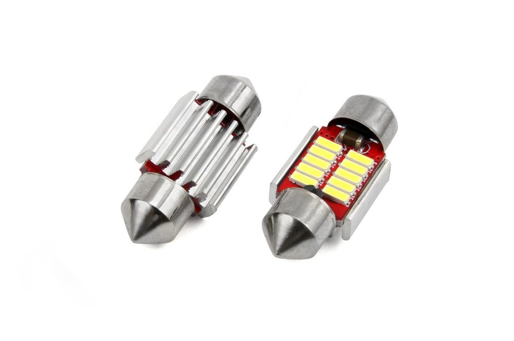 Set 2 becuri auto Vertex LED, C5W SV8.5-8, 10SMD 4014, 2W, 31mm, Canbus, 12-24V, leduri alb sofit Festoon