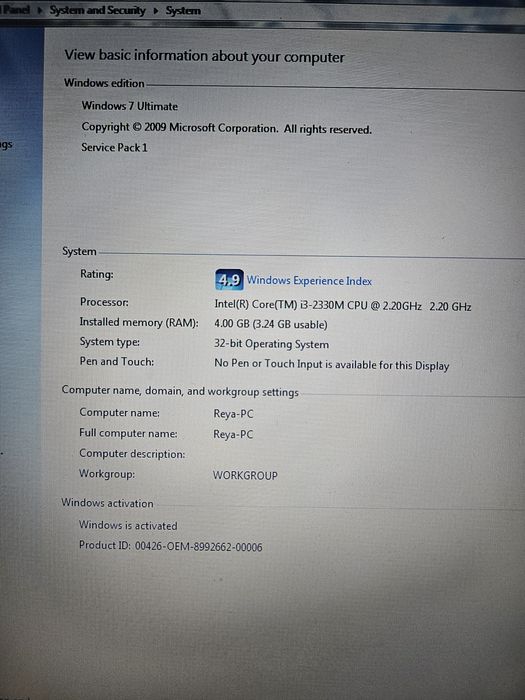 Laptop Toshiba Satellite Pro W7