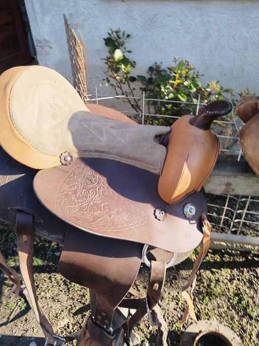 Șa de piele originala model cowboy