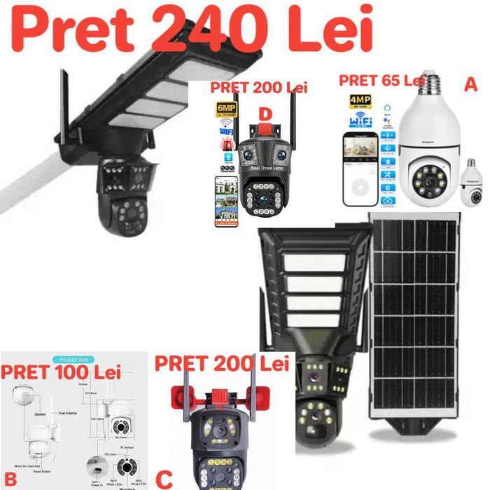 Cameră Supraveghere Profesională 4G LTE – 4 Lentile, 4 camere, 20MP 4K UHD, Panouri Solare Duble + altele in anunt