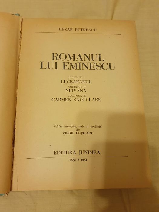 Romanul lui Eminescu, Cezar Petrescu, ed. Junimea Iași 1984.
