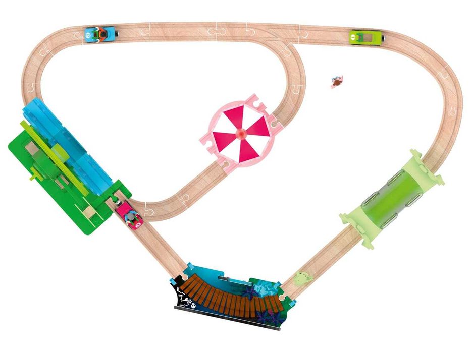 Дървена железница Ферма Дървени релси с вятърна мелница трактор