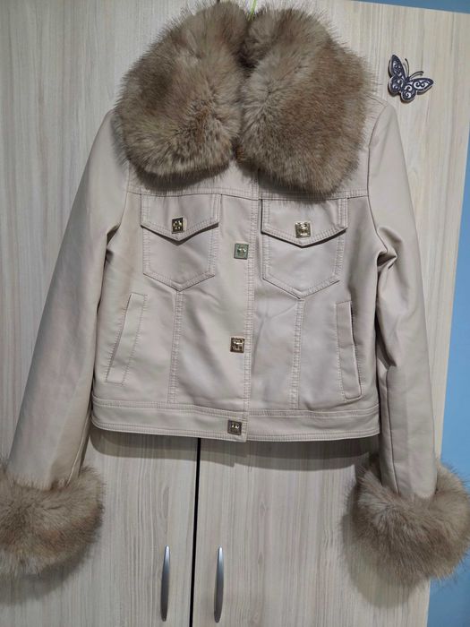 Дамско кожено яке с пух