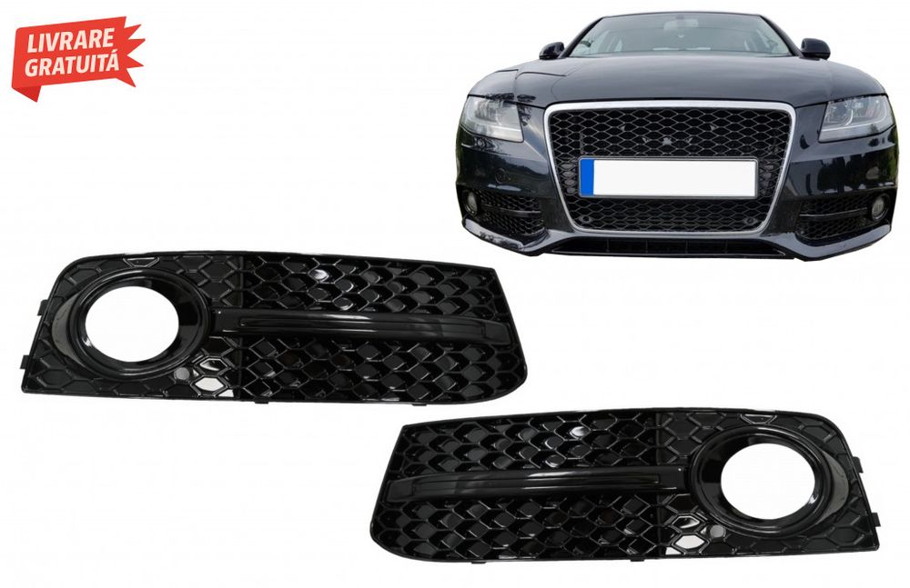 Grile Laterale Bara Fata AUDI A4 B8 8K (2007-2011) S4 Design Negru Luc