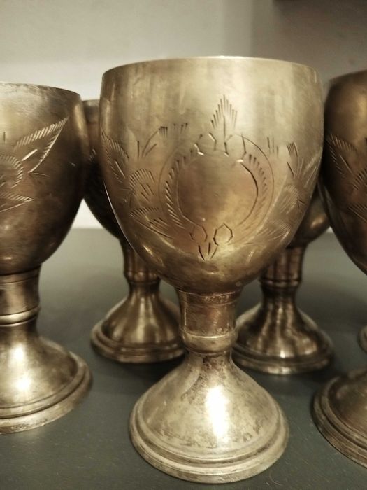 Посребрени чаши за вино, чаши за бренди, керамика, бяло вино