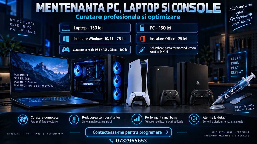 Mentenanță Laptop / PC / Consolă – Curățare + Instalare Windows