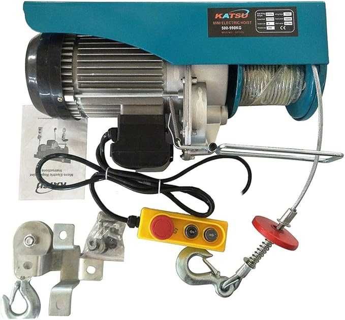 Електрическа телфер KATSU, товароносимост 1000 кг, 1600 W, 220 V, дължина на кабела 18 м, кабелно дистанционно управление