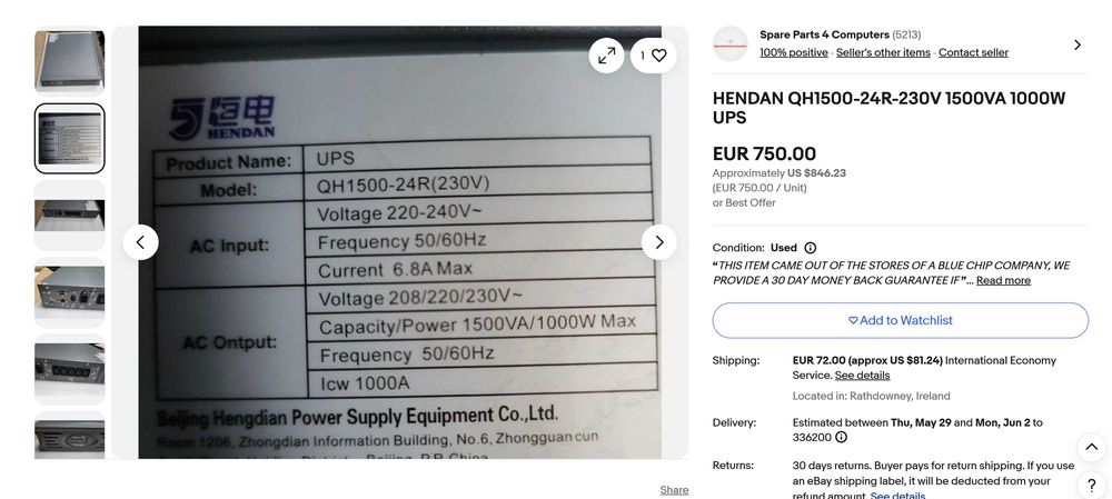 UPS HENDAN QH1500-24R-230V 1500WA Siemens