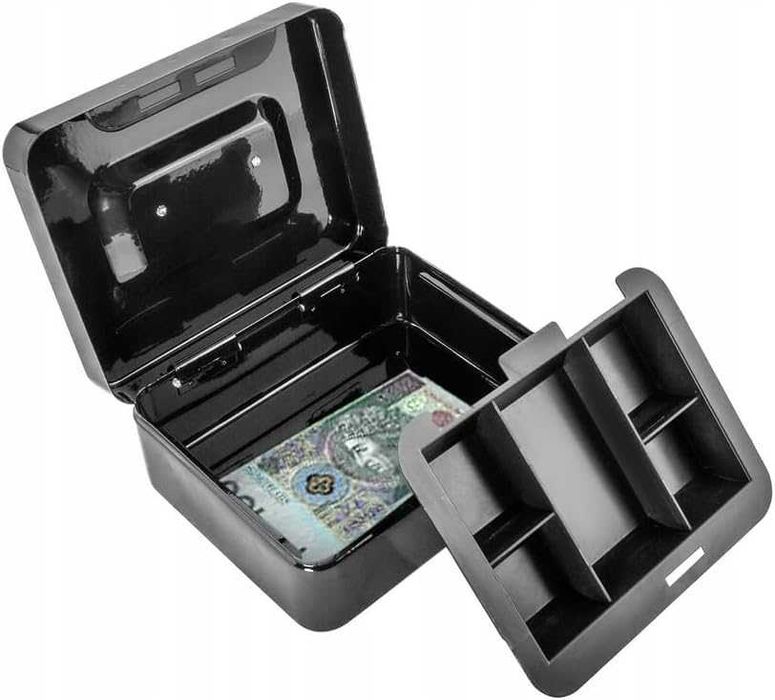 Cutie metalica pentru bani cu maner incuietoare si 2 chei 20x16x9 cm