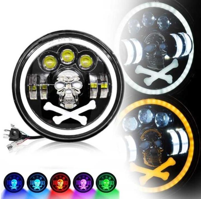 Комплект LED фарове 7" (18 см) - къси/дълги, DRL, мигач и RGB подсветка - 1 или 2 бр.