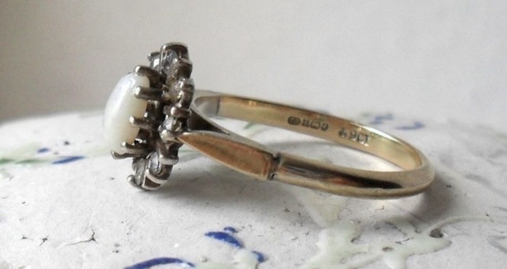 Inel Art Deco din aur galben si alb 375/9ct