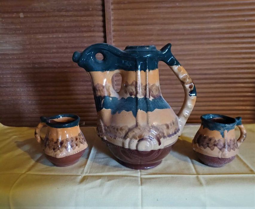 Стар, керамичен сет за греяна ракия