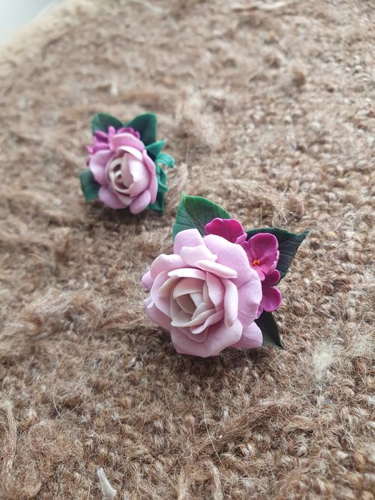 Серьги гвоздики сирень и роза