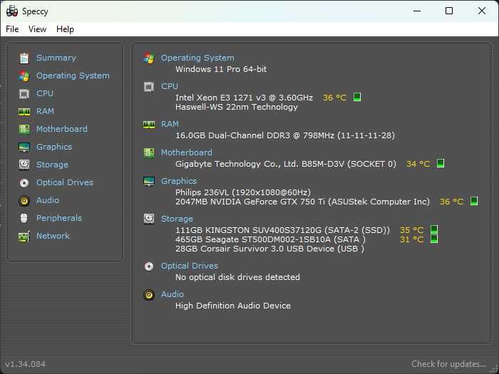 Sistem Gigabyte B85M-D3V / Intel Xeon E3-1271v3 / 16GB DDR3 ECC / 120GB SSD / 500GB HDD / GTX 750Ti 2GB / Wi-Fi
