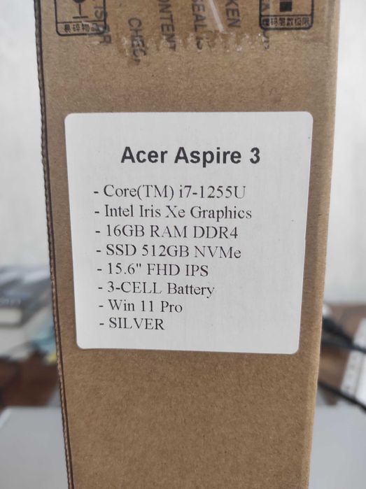 Acer Aspire 3 i7, 16 RAM, 512 SSD