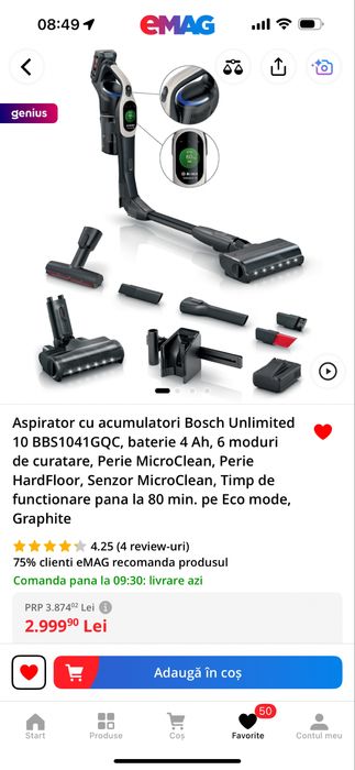 Aspirator Bosch unlimited 10 cu acumulatori Graphite