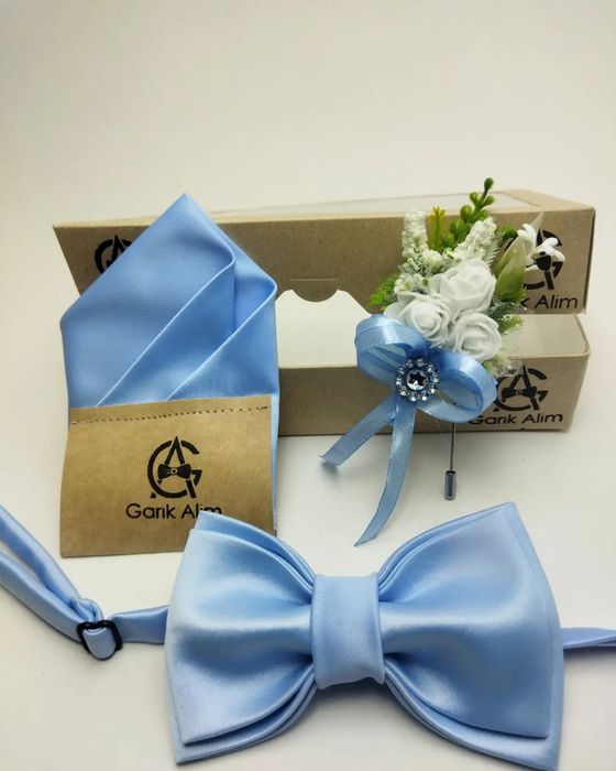Подарочный набор бабочка, бутоньерка, нагрудной платок для жениха