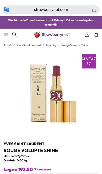 Ruj Yves Saint Laurent cod 106  10 bucati - pret 80 lei bucata FIX