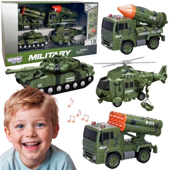 Игровой набор 4 в 1 Игрушечная военная машина с фрикционной сиреной и