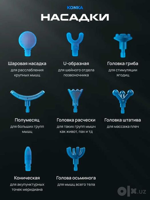 Перкуссионный массажер для тела, массажный пистолет Konka, с сумкой