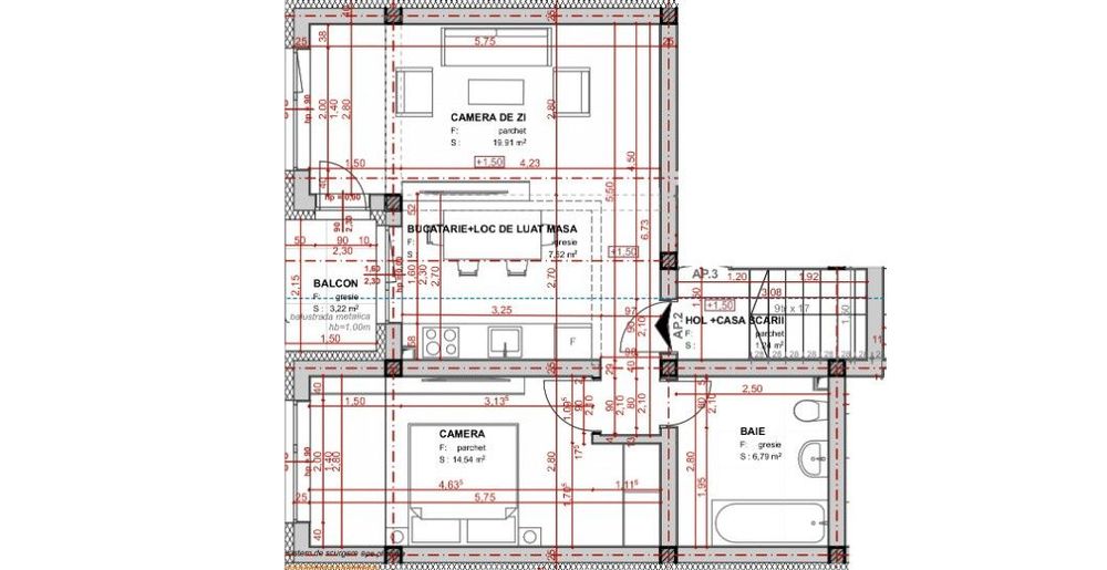 Apartament 2 camere semifinisat, etaj 1, balcon, priveliste — fotografia 3