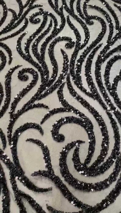 Broderie pt rochii de ocazie accesorizata cu paiete si margele neagra