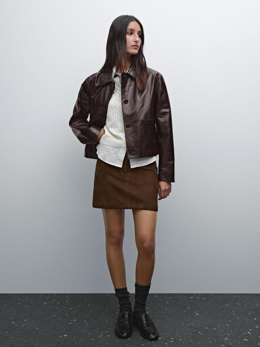 Jachetă Crunch din piele nappa Massimo Dutti