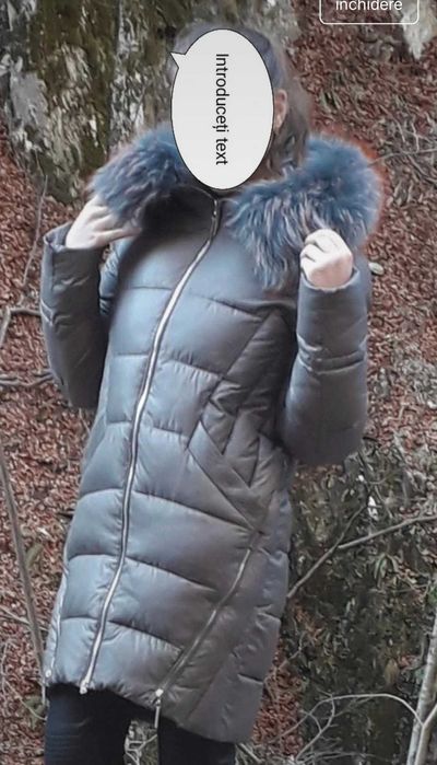 Geacă de iarnă, cu guler din blaniță