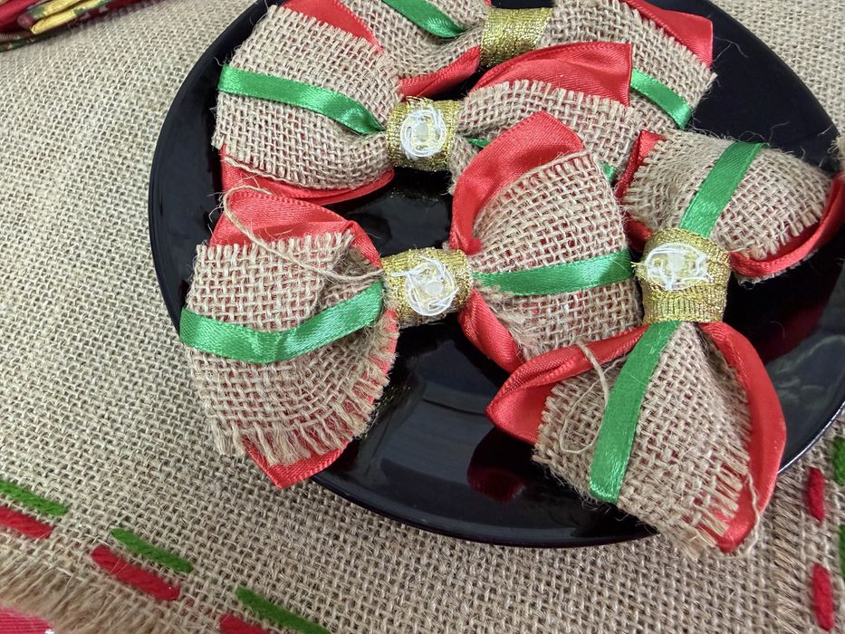 Новогдний сервизный набор на 12 персон, льнянная ткать Турция