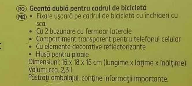 Geanta dubla pentru cadru bicicleta + Incuietoare cu 2 chei